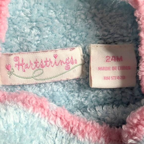 Hartstrings Vintage 1990s Light Blue Chenille Pink Heart Sweater | Baby Size 24M - Picture 7 of 9